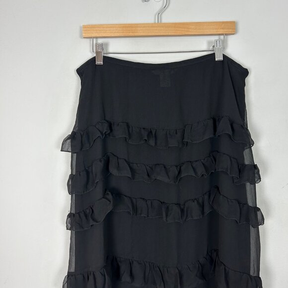 Y2K 90s Black Silk Tiered Ruffle Maxi Skirt Boho Whimsigoth Fairy Size 16 Women' - Picture 2 of 5